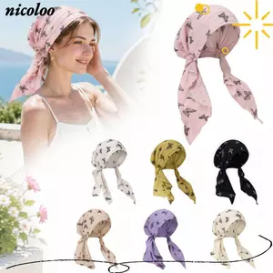 Băng đô ren in hình con bướm NICOLOO, Mũ trùm đầu nữ thoáng khí thoải mái, Độ đàn hồi thời trang 6 màu Mũ Turban hợp thời trang Mặc hàng ngày