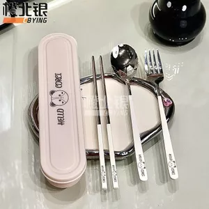 Orange Beiyin Du Lịch Sinh Viên Hộp Cơm Trưa Di Động Thép Không Gỉ Đũa Bộ Thìa Bộ Đồ Ăn Di Động Bộ Ba Mảnh Gói Đơn 5.19