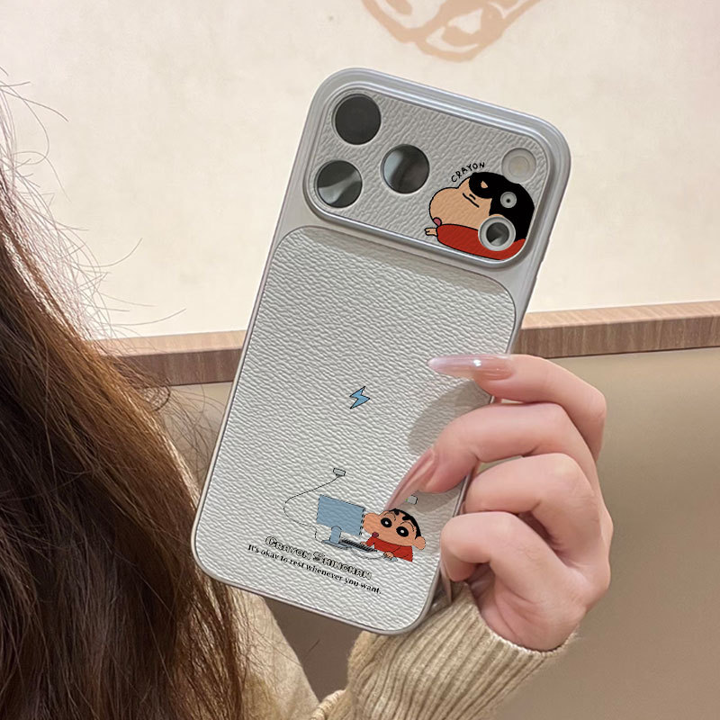 Ốp lưng iPhone văn phòng Crayon Shin-Chan Bao da mềm cao cấp đựng máy ảnh - iP 11/12/13/14/15/16/17/Plus/Air/Pro/Max