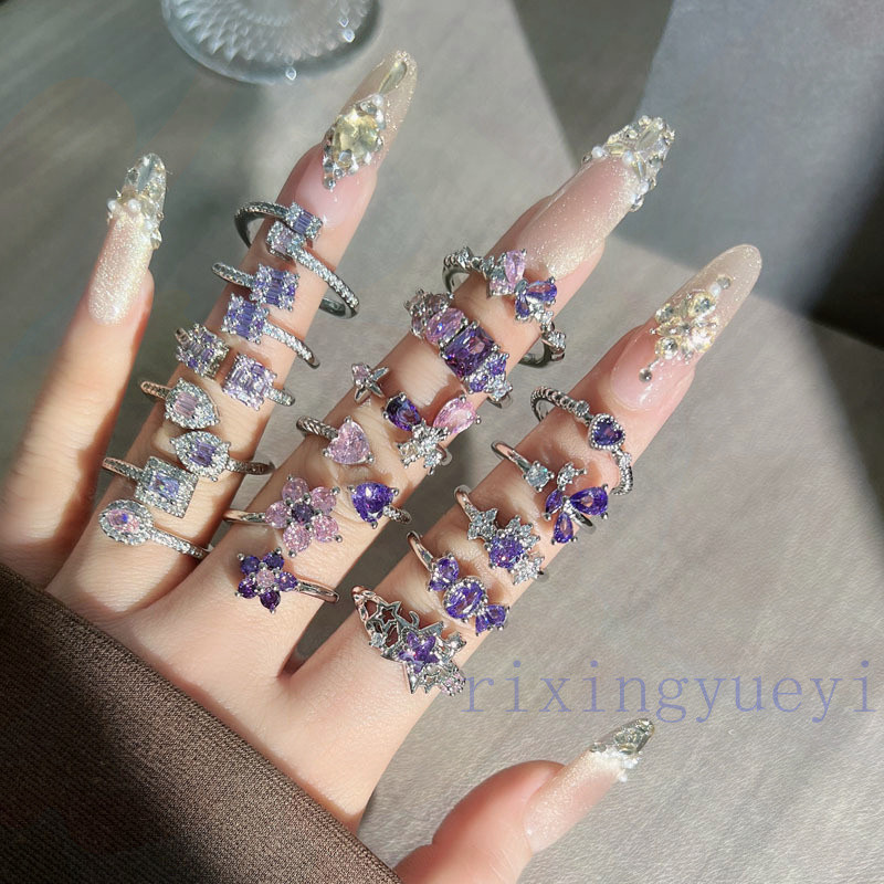 [RYX] Nhẫn bướm phong cách bé gái màu hồng sang trọng nhẹ nhàng màu tím ngọt ngào Nhẫn mở Zircon thời trang