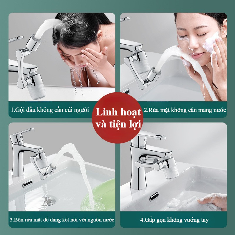 Đầu Lọc Nước Cho Vòi Bồn Rửa Mặt - Tay Xoay 3 Chiều 1440°, Chất Liệu Đồng Thau Cao Cấp, Tăng Áp Mạnh, 2 Chế Độ Phun