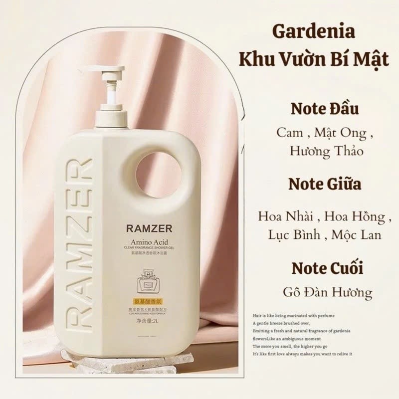 Sữa Tắm Trắng Sáng Da Hương Nước Hoa RAMZER 2in1 1000ml Siêu Thơm Và Lưu Hương