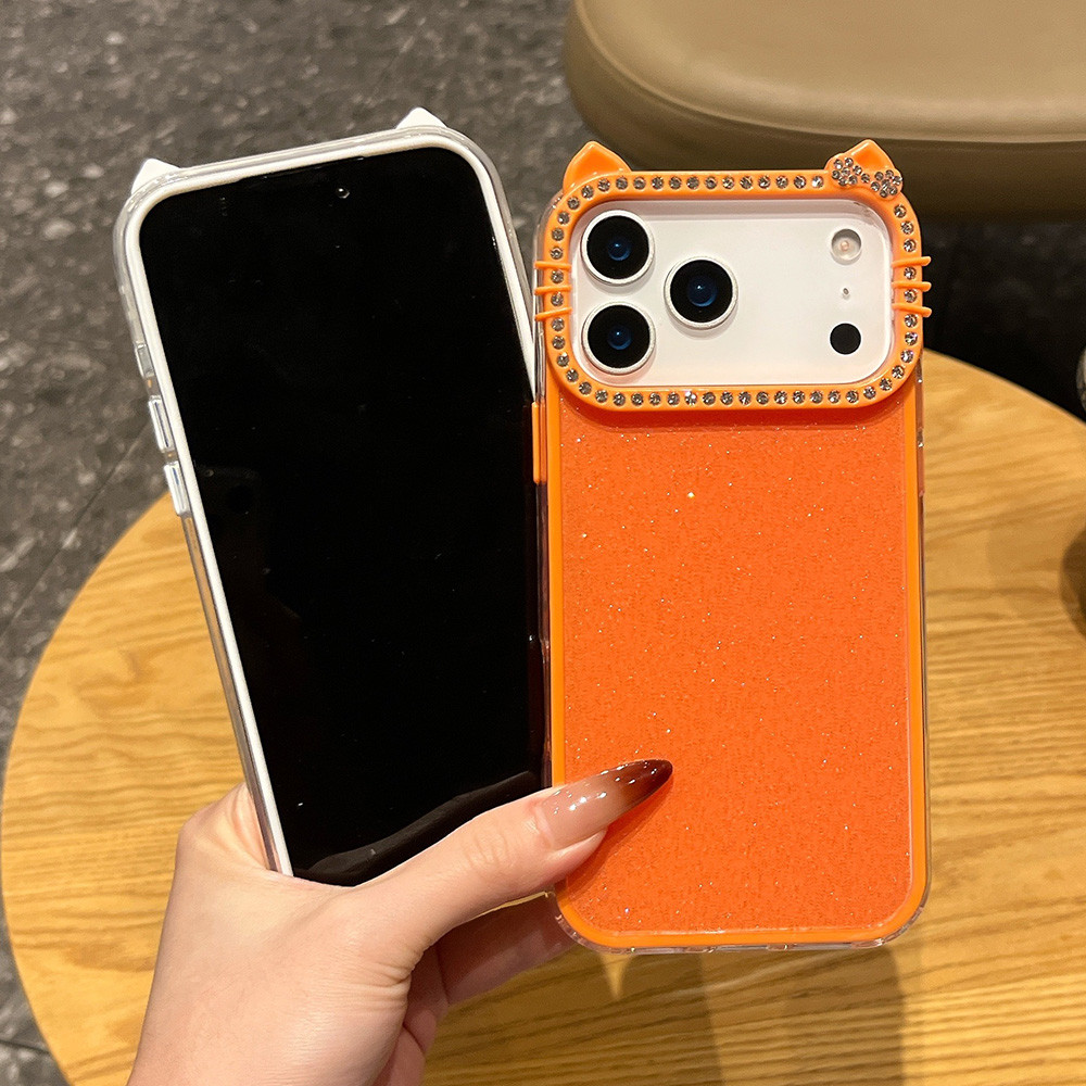 Ốp điện thoại Acrylic tai mèo kim cương lấp lánh 2 trong 1 cho iPhone 17 Pro Max 17 Air 16 Plus 15 14 13 12 11 Vỏ bảo vệ chống sốc