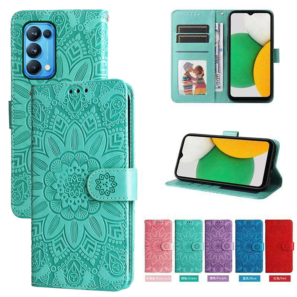 Ví da từ tính Flip Case cho OPPO Reno 5 Reno5 PRO 5G 4G Vỏ điện thoại hoa hướng dương dập nổi