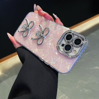 Phim Bảo Vệ Ống Kính Hồng Trắng Laser Trái Tim Tình Yêu Kim Cương Nơ Ốp Lưng Điện Thoại iPhone 17Promax 16Promax 11 12 13 14 15 Pro Max 14Plus Vỏ Di Động Nữ Chống Sốc
