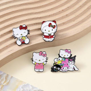 4 Cái / bộ Dễ Thương Sanrio Kitty Mèo Thổ Cẩm Hoạt Hình Schoolbag Trang Trí Huy Hiệu Kuromi Trang Trí Pin