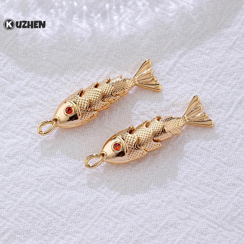 KUZHEN Phong Cách Trung Hoa Kim Loại Hình Cá Quyến Rũ Pave Đỏ Zircon Mặt Dây Cho DIY Nelace Vòng Tay Bông Tai Trang Sức Làm Phụ Kiện HOT