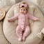 Bộ trang phục bé gái sơ sinh dài tay cổ tròn xếp nếp Zipped Footies Áo liền quần và băng đô Quần áo mùa thu