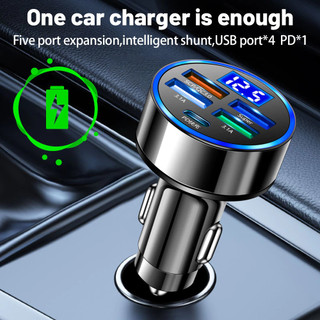 12V/24V Tẩu Sạc Nhanh  PD QC3.0 USB C 5 Cổng Có Đèn LED Cho Xe Hơi