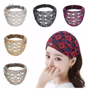 DELMER Lưới Hoa Băng Đô, Băng Đô Quấn Tóc Ren Nhẹ Chống Trơn Trượt, Mũ Khí Chất Tóc Vòng Rỗng Mặt Rộng Quấn Đầu Mẹ