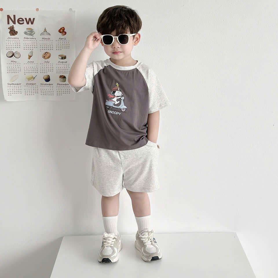 Bộ quần áo COTTON SNOOPY CHO BÉ TRAI, Bộ quần áo đi học đi chơi cho bé