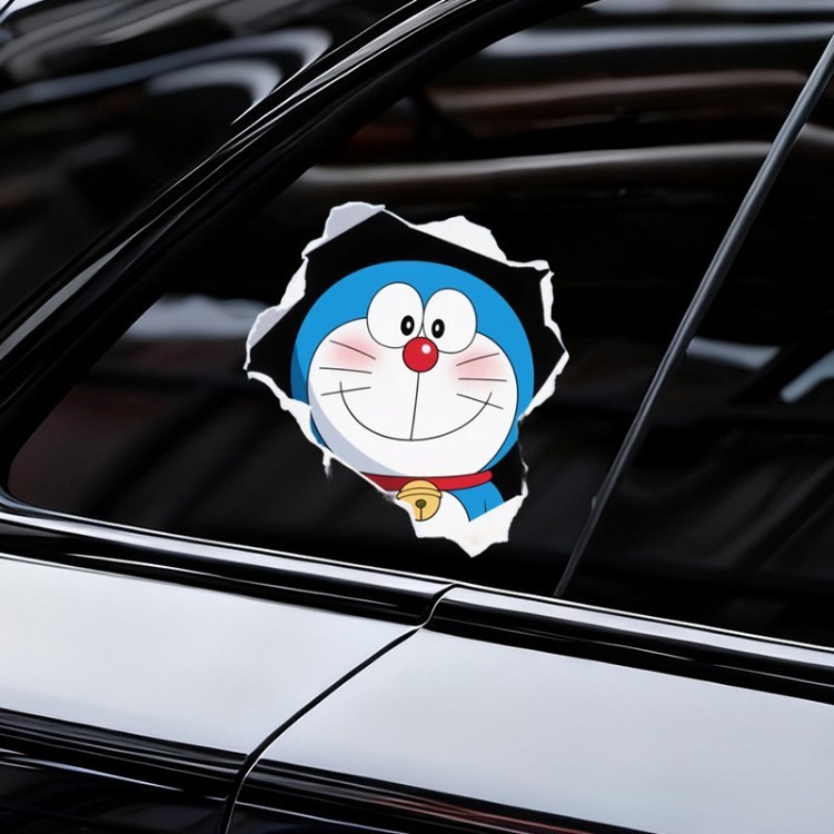Nhãn Dán Xe Hơi Doremon Cửa Sổ Phía Sau Kính Trang Trí Xe Máy Điện Thân Trầy Xước Khối Lỗ Sáng Tạo Nhãn Dán Xe Hơi