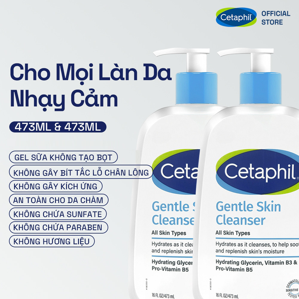 Combo 2 sữa rửa mặt CETAPHIL GENTLE SKIN CLEANSER 473ML