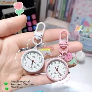 Đồng hồ bỏ túi móc khóa Mini OUSXA, Đồng hồ treo điện tử Dopamine, Đồng hồ bỏ túi dạ quang tròn có thể tái sử dụng sáng tạo Phụ kiện thời trang