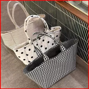 Túi vải GC2 Thiết kế sọc dễ thương Phong cách lười biếng Phong cách Hàn Quốc Túi Tote dung tích lớn để đi lại CG2