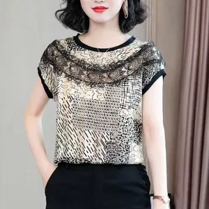 Áo sơ mi voan in hình mùa hè mới retro ren ngắn tay thời trang áo thun giảm béo cho nữ