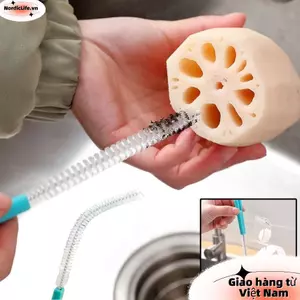 Bàn chải làm sạch ống hút NORDICLIFE, đầu thép không gỉ, lông mềm 360° làm sạch sâu