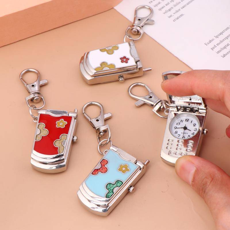 JCSYFAC 1 Thời Trang Retro Dễ Thương Bapa Mặt Dây Chuyền Lật Điện Thoại Móc Khóa Đồng Hồ Treo Sáng Tạo Quà Tặng Mới