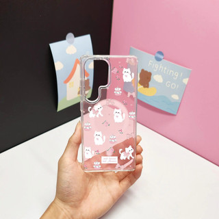 Ốp lưng từ tính trong suốt Samsung S26/S25/S24/S23/S22/S25 Plus họa tiết Mèo và Cá dễ thương