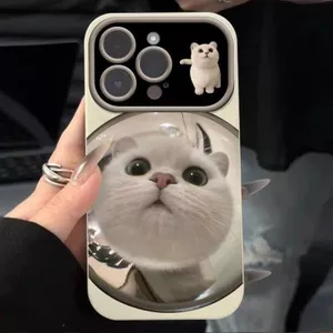 Thú vị tròn mặt mèo cho iPhone 17Promax trường hợp 16 cửa sổ lớn 15 dễ thương