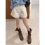 Quần short Denim cạp cao mùa hè dành cho nữ Phiên bản chữ A một nút Quần ống rộng Thiết kế đinh tán Quần ống rộng màu trắng