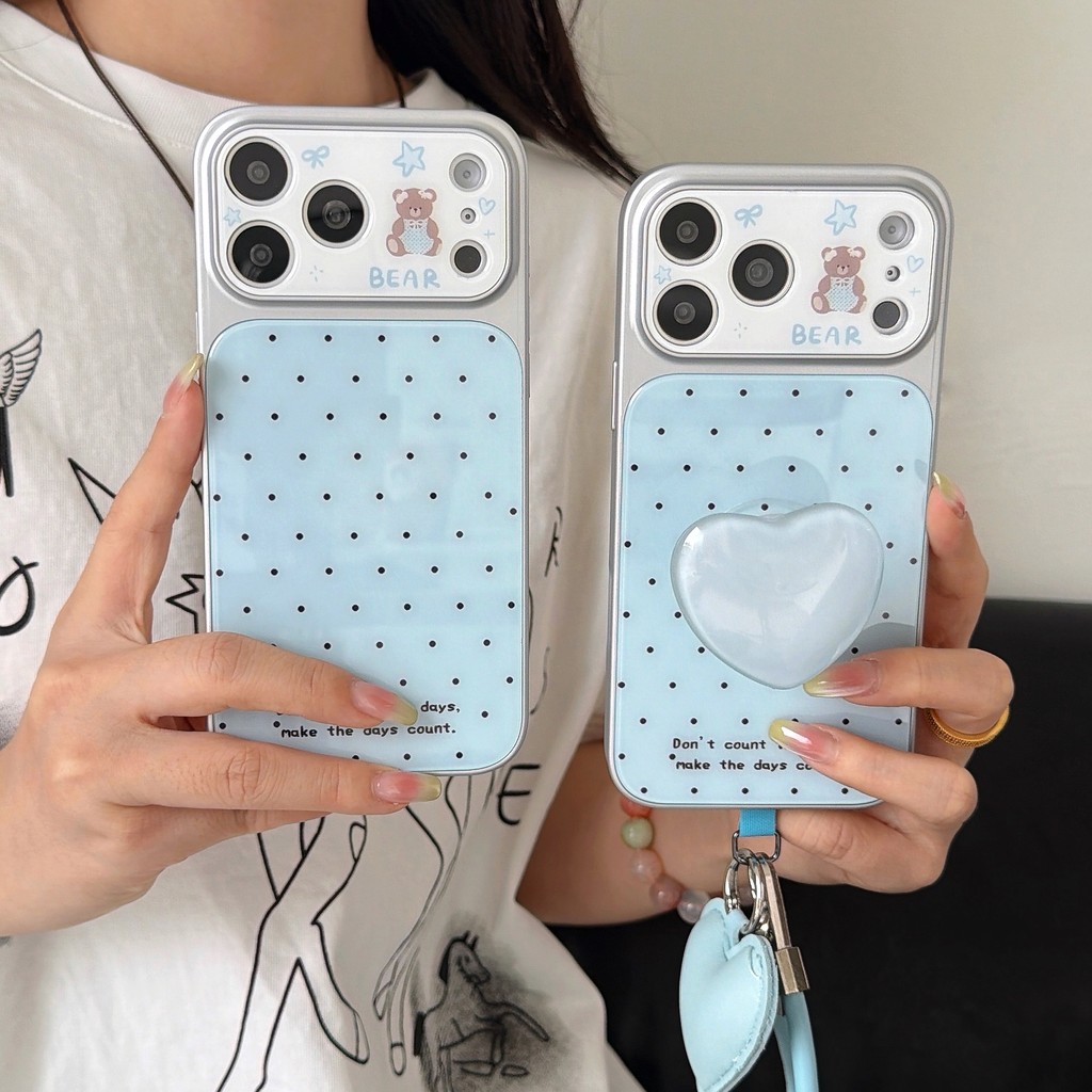 Ốp điện thoại hình gấu nhỏ có chấm bi cho IPhone 17 Pro Max 17 16 15 14 13 12 11 Vỏ bảo vệ chống sốc