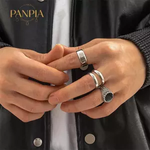 PNPIA- Bộ nhẫn nam bằng thép không gỉ, Nhẫn nhỏ giọt dầu hợp thời trang cao cấp 4 mảnh dành cho nam
