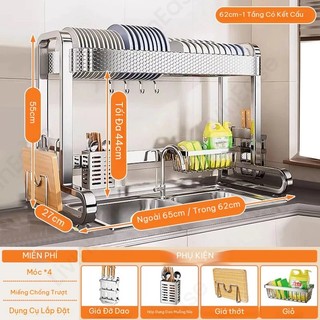 Kệ rửa bát 2 tầng inox trên bồn rửa với giá để dụng cụ, tổ chức đa năng cho bếp rửa bát và lưu trữ