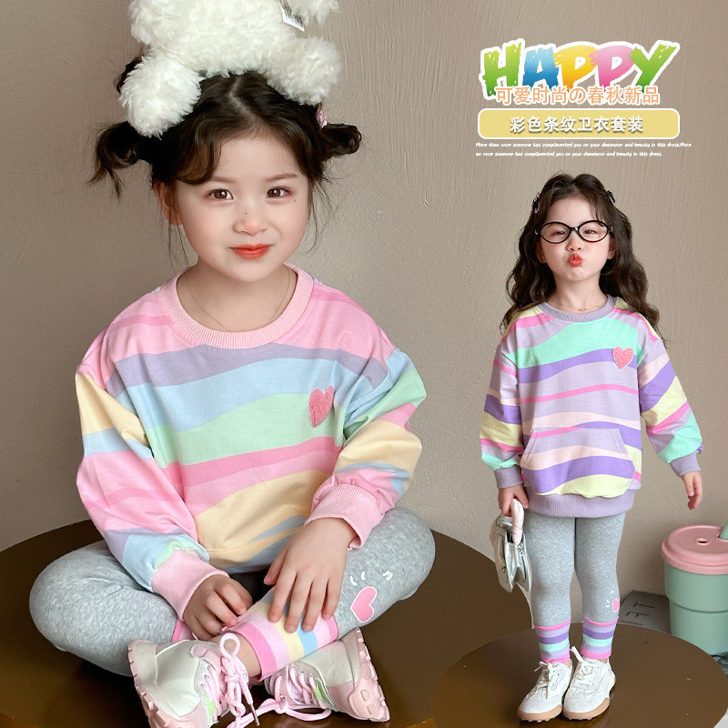 ​Bộ áo nỉ trẻ em Bộ hai mảnh sọc mùa xuân thu cỡ 90-140​ 2DPL
