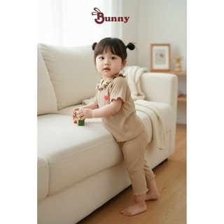 (3-24M) Hàng cao cấp: Bộ quần lửng bé gái cao cấp Bunnybaby chất thun tăm lụa mềm mịn.