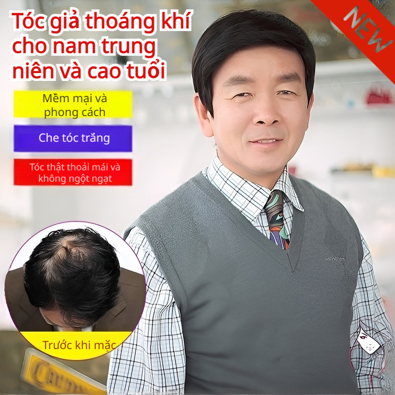Tóc giả ngắn cho nam trung niên và lớn tuổi/Tóc giả nam / Tóc giả nam nguyên đầu / Tóc giả cho nam giới trung niên và cao tuổi / Tóc giả cho các ông bố/tóc giả nam ngắn