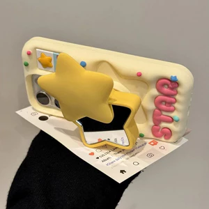 Ốp Điện Thoại Ngôi Sao Ba Chiều Giá Đỡ Gương Trang Điểm Thích Hợp Cho iPhone17ProMax Ốp Điện Thoại Thích Hợp Cho iPhone16pro Silicone 15 Nữ 14 Chống Sốc 13
