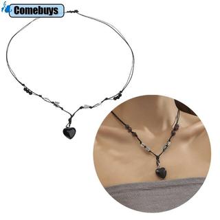 Com * Mặt dây chuyền trái tim Xương đòn Chuỗi Vòng cổ Đá quý màu đen-Áo dệt Dây