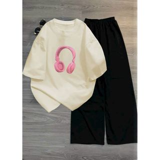 Sét bộ quần  ống rộng cạp chun hack dáng đen + mix áo phông  tay lỡ mùa hè-Hình tai nghe thubaaa