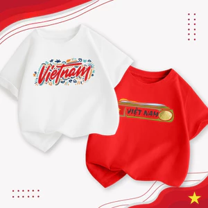 Áo thun bé trai 100% Cotton giản dị Áo thun ngắn tay mềm mại thoải mái thoáng khí, in Việt Nam