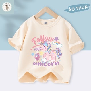 Áo thun ngắn tay thoải mái và thân thiện với da, in hình hoạt hình My Little Pony một mặt, dành cho bé gái