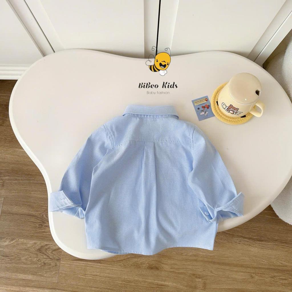 [BiBeo Kids] ÁO SƠ MI XANH THÊU HÌNH NGỘ NGHĨNH  cho bé trai, Áo sơmi dài tay cho bé trai