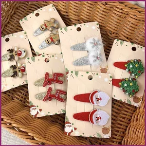 YT4 2 Cái / bộ Kẹp Tóc Giáng Sinh Trẻ Em Phụ Kiện Tóc Nai Sừng Tấm Cây Giáng Sinh Ông Già Noel BB Kẹp Bộ Hai Mảnh