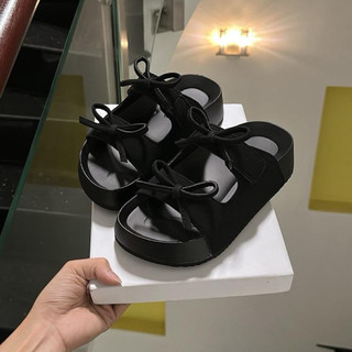 Dép Nữ IGU quai  2 nơ nhí cao 3cm da mềm êm nhẹ chân mũi tròn chuẩn size trẻ trung năng động.