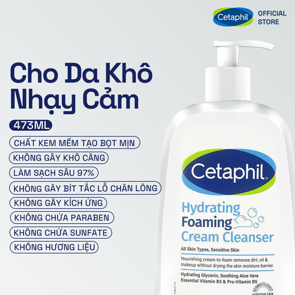 [LIVE] Sữa rửa mặt tạo bọt dịu lành cho da khô nhạy cảm Cetaphil Hydrating Foaming Cream Cleanser 473ml
