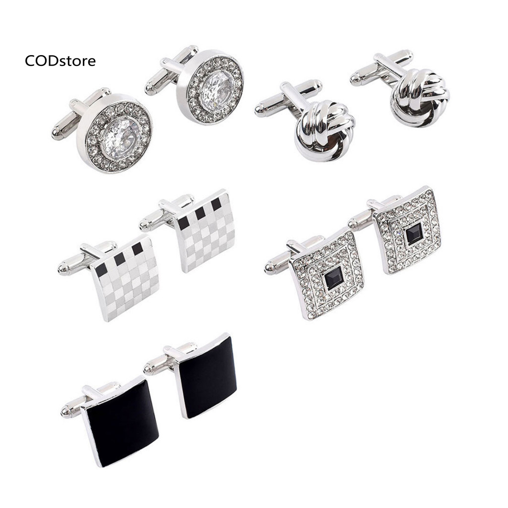 KDCOD * Phụ kiện áo sơ mi nam khuy măng sét Bộ khuy măng sét nam – Bề mặt mịn được đánh bóng bằng kim cương giả dát hình chữ nhật hình tròn xoắn hình dạng phù hợp với áo sơ mi nam