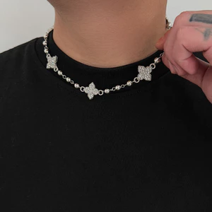 Vòng cổ Choker Unisex Clover Zircon - Hợp kim mạ bạc - Bùa hoa đá - Có thể điều chỉnh 41-50cm - Trang sức dạo phố hợp thời trang