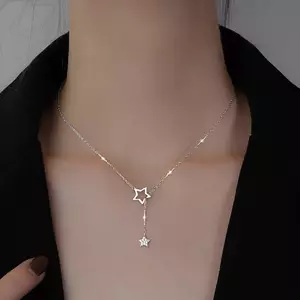 PNPIA- Zircon Ngôi Sao Hợp Kim Nelace Rỗng Thanh Lịch Xương Đòn Dây Chuyền Tính Khí Đơn Giản sel Nelace Màu Bạc Trang Sức Cho Nữ Quà Tặng