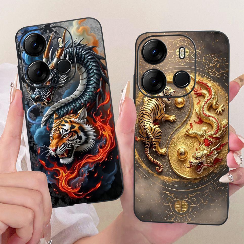 Ốp Điện Thoại Silicon Mềm Cho Tecno Spark Go 2023 BF7n Pop 7 Pro BF7 BF6 Ốp Lưng Hoạt Hình Mát Mẻ Rồng Sư Tử Hổ In Mặt Sau