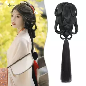 DELMER Tóc Giả Cổ, Trang Phục Lười Tóc Giả Tóc Giả Nữ Hanfu Tóc Giả, Phụ Kiện Khiêu Vũ Tóc Giả Giả Cổ Chignon Tích Hợp Tóc Bun Warring States Robe
