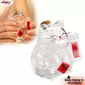 【 COD 】 NORDICLIFE Piggy Bank, Bình đựng tiền thủy tinh hoạt hình, Bình đựng đậu vàng Mini Lucky Cat để trang trí văn phòng phòng phòng khách