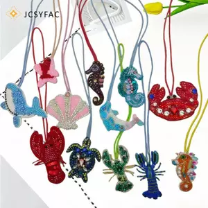 JCSYFAC 3D Kim Cương Giả Đính Mặt Dây Chuyền Móc Chìa Khóa Đính Hạt Miếng Dán Tôm Hùm Treo Dây Cho Túi Đi Học Phụ Kiện Trẻ Em Mới