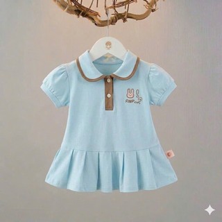 Combo 2 Bộ Váy bé gái cổ sen thêu hình thỏ – Chất cotton mềm mịn, dáng xòe size từ 9-25kg