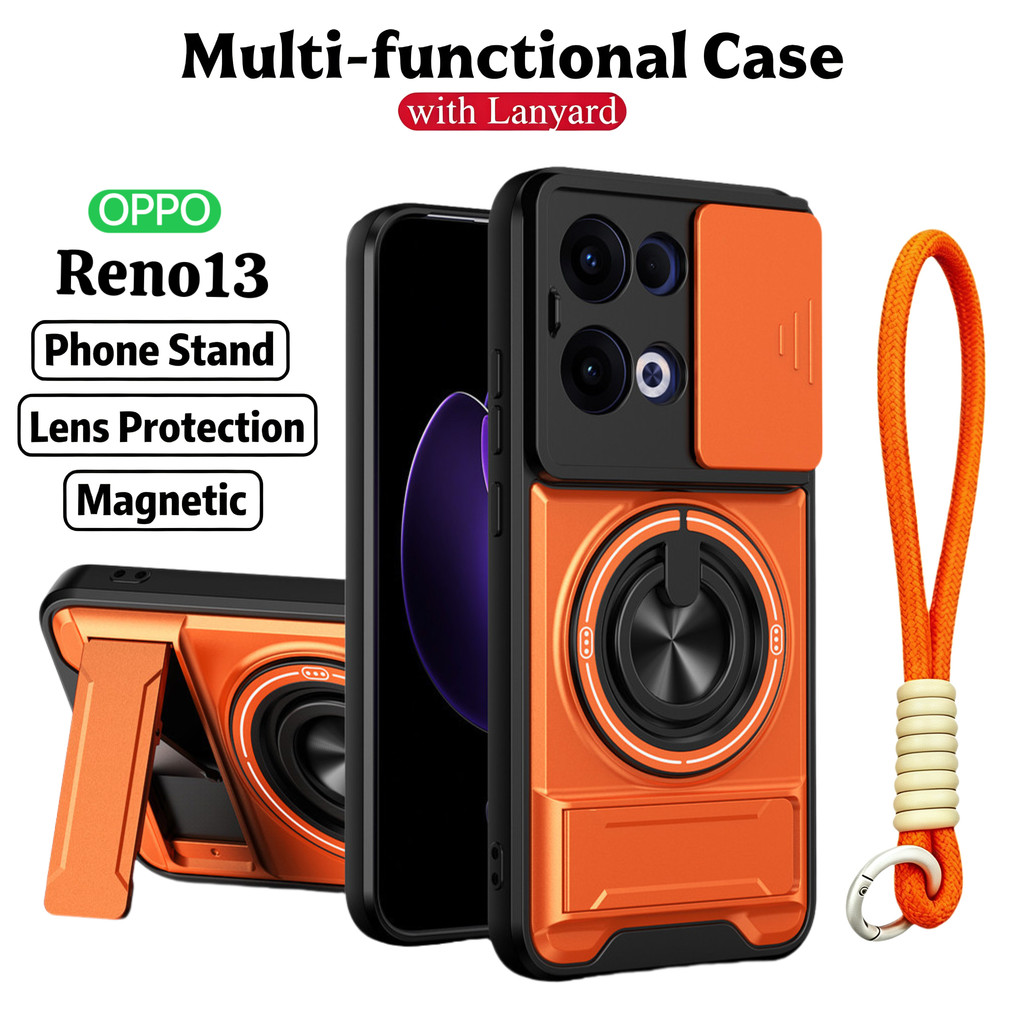Ốp Điện Thoại Đa Năng Sang Trọng Thích Hợp Cho OPPO Reno 13 11 12 14 15 F Pro 4G 5G Dây 360°Giá đỡ vòng có vỏ máy ảnh Vỏ bảo vệ toàn diện chống sốc