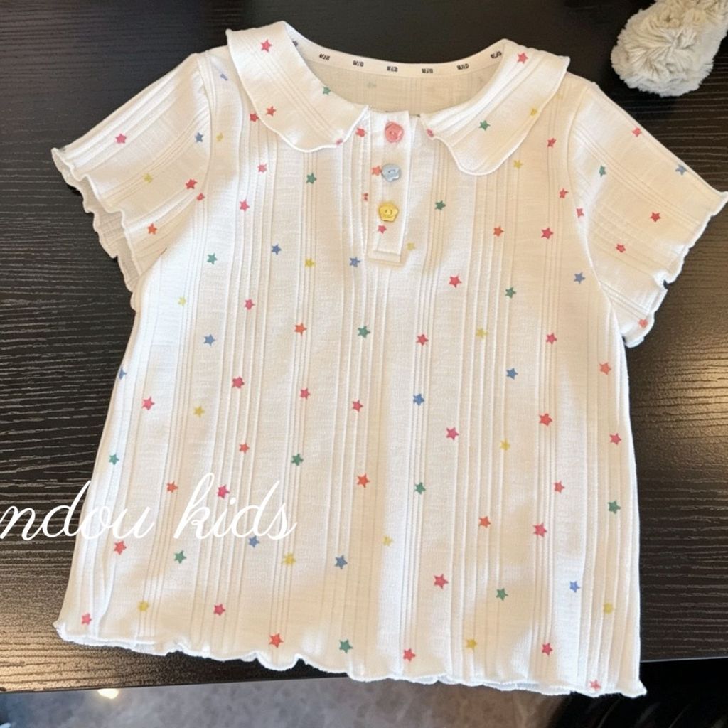 Áo sơ mi Cotton thoáng khí cho bé gái Áo thun ngắn tay mỏng mùa hè 80-150 Size WOTL